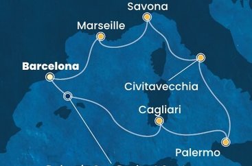 Španielsko, Sardínia, Sicília, Taliansko, Francúzsko z Barcelony na lodi Costa Pacifica