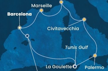 Španielsko, Tunisko, Taliansko, Francúzsko z Barcelony na lodi Costa Smeralda