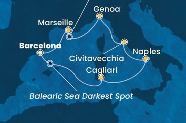 Španielsko, Taliansko, Francúzsko z Barcelony na lodi Costa Toscana