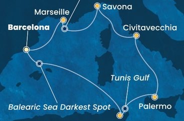 Španielsko, Tunisko, Taliansko, Francúzsko z Barcelony na lodi Costa Smeralda