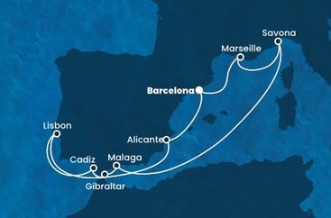 Španielsko, Francúzsko, Taliansko, Gibraltár, Portugalsko z Barcelony na lodi Costa Fascinosa
