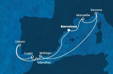 Španielsko, Francúzsko, Taliansko, Portugalsko, Gibraltár z Barcelony na lodi Costa Fortuna