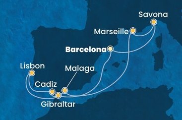 Španielsko, Gibraltár, Portugalsko, Francúzsko, Taliansko z Barcelony na lodi Costa Fascinosa