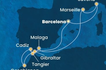 Španielsko, Maroko, Gibraltár, Francúzsko, Taliansko z Barcelony na lodi Costa Diadema