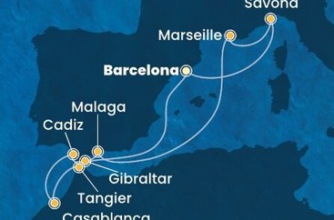 Španielsko, Taliansko, Francúzsko, Gibraltár, Maroko z Barcelony na lodi Costa Favolosa