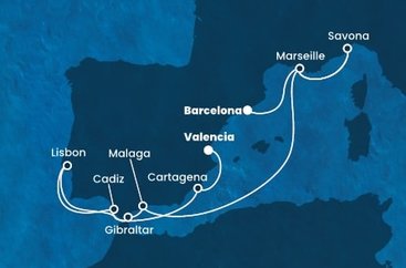 Španielsko, Francúzsko, Taliansko, Gibraltár, Portugalsko z Barcelony na lodi Costa Favolosa
