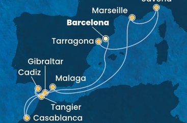 Španielsko, Maroko, Gibraltár, Francúzsko, Taliansko z Barcelony na lodi Costa Diadema