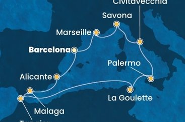 Španielsko, Maroko, Tunisko, Taliansko, Francúzsko z Barcelony na lodi Costa Toscana