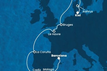 Španielsko, Francúzsko, Belgicko, Nórsko, Dánsko, Nemecko z Barcelony na lodi Costa Diadema