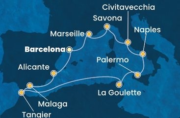 Španielsko, Maroko, Tunisko, Taliansko, Francúzsko z Barcelony na lodi Costa Toscana