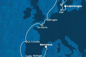 Španielsko, Francúzsko, Belgicko, Nórsko, Dánsko, Nemecko z Barcelony na lodi Costa Diadema