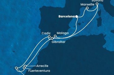 Španielsko, Francúzsko, Taliansko, Gibraltár z Barcelony na lodi Costa Diadema