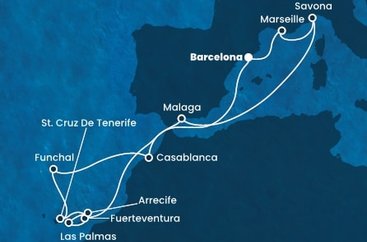 Španielsko, Francúzsko, Taliansko, Portugalsko, Maroko z Barcelony na lodi Costa Fortuna