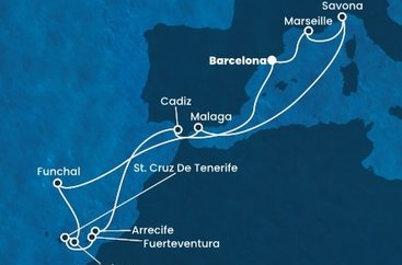 Španielsko, Francúzsko, Taliansko, Portugalsko z Barcelony na lodi Costa Diadema