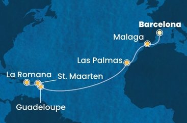 Španielsko, Guadeloupe, Svatý Martin, Dominikánska republika z Barcelony na lodi Costa Fascinosa