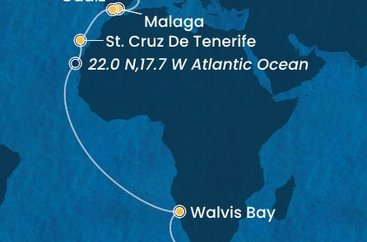 Španielsko, Namíbia, Juhoafrická republika z Barcelony na lodi Costa Smeralda