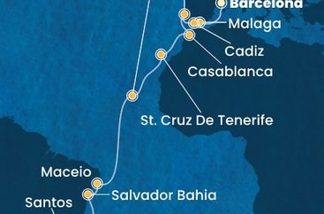 Španielsko, Portugalsko, Maroko, Kapverdy, Brazília z Barcelony na lodi Costa Diadema