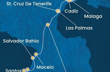 Španielsko, Portugalsko, Kapverdy, Brazília z Barcelony na lodi Costa Diadema
