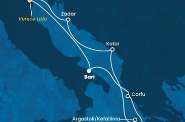 Taliansko, Grécko, Čierna Hora, Chorvátsko,  z Bari na lodi Costa Deliziosa