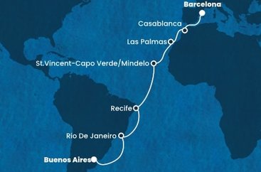 Argentína, Brazília, Kapverdy, Španielsko, Maroko z Buenos Aires na lodi Costa Favolosa