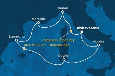 Taliansko, , Francúzsko, Španielsko z Civitavechie na lodi Costa Smeralda