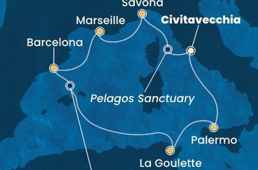 Taliansko, Francúzsko, Španielsko, Tunisko z Civitavechie na lodi Costa Toscana