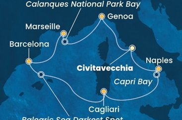 Taliansko, Francúzsko, Španielsko, Sardínia z Civitavechie na lodi Costa Toscana