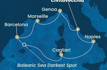 Taliansko, Francúzsko, Španielsko, Sardínia z Civitavechie na lodi Costa Toscana