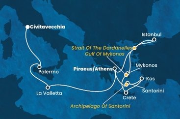 Taliansko, Malta, Grécko, , Turecko z Civitavechie na lodi Costa Fortuna