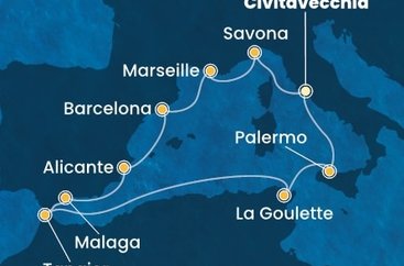 Taliansko, Francúzsko, Španielsko, Maroko, Tunisko z Civitavechie na lodi Costa Toscana