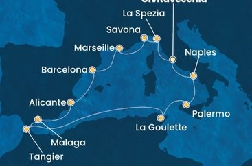 Taliansko, Francúzsko, Španielsko, Maroko, Tunisko z Civitavechie na lodi Costa Toscana
