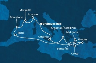 Taliansko, Grécko, Španielsko, Francúzsko z Civitavechie na lodi Costa Fascinosa