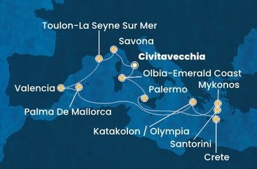 Taliansko, Francúzsko, Španielsko, Grécko z Civitavechie na lodi Costa Pacifica