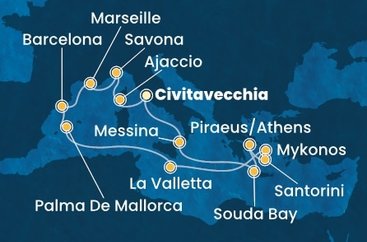 Taliansko, Francúzsko, Španielsko, Malta, Grécko z Civitavechie na lodi Costa Fascinosa
