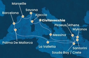 Taliansko, Francúzsko, Španielsko, Malta, Grécko z Civitavechie na lodi Costa Fascinosa