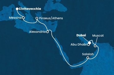 Taliansko, Grécko, Egypt, Omán, Spojené arabské emiráty z Civitavechie na lodi Costa Smeralda