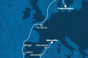 Dánsko, Nórsko, Francúzsko, Španielsko, Portugalsko z Kodaně na lodi Costa Diadema