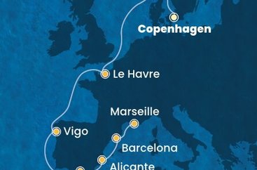 Dánsko, Nórsko, Francúzsko, Španielsko z Kodaně na lodi Costa Diadema