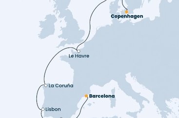 Dánsko, Nórsko, Francúzsko, Španielsko, Portugalsko z Kodaně na lodi Costa Firenze