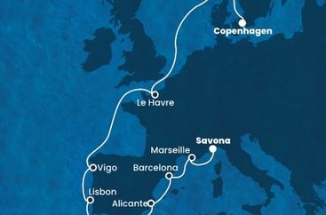 Dánsko, Nórsko, Francúzsko, Španielsko, Portugalsko, Taliansko z Kodaně na lodi Costa Diadema