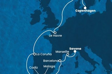 Dánsko, Nórsko, Francúzsko, Španielsko, Taliansko z Kodaně na lodi Costa Diadema
