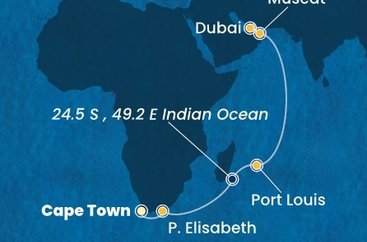 Juhoafrická republika, Maurícius, Omán, Spojené arabské emiráty z Kapského Mesta na lodi Costa Smeralda