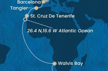 Juhoafrická republika, Namíbia, Španielsko, Maroko, Taliansko, Francúzsko z Kapského Mesta na lodi Costa Smeralda