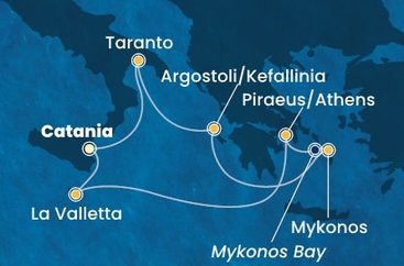 Taliansko, Kefalonie, Grécko, Malta z Katánie na lodi Costa Fascinosa