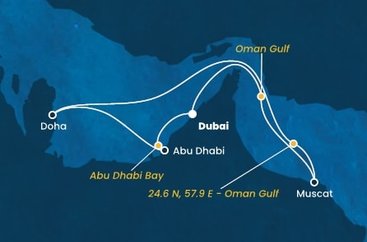 Spojené arabské emiráty, , Omán, Katar z Dubaja na lodi Costa Smeralda