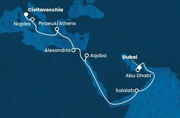 Spojené arabské emiráty, Omán, Jordánsko, Egypt, Grécko, Taliansko z Dubaja na lodi Costa Smeralda