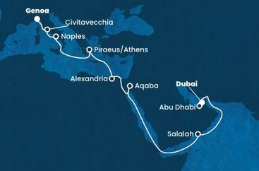 Spojené arabské emiráty, Omán, Jordánsko, Egypt, Grécko, Taliansko z Dubaja na lodi Costa Smeralda