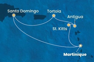 Martinik, Svätý Krištof a Nevis, Antigua a Barbuda, Britské Panenské ostrovy, Dominikánska republika z Fort de France, Martinik na lodi Costa Favolosa