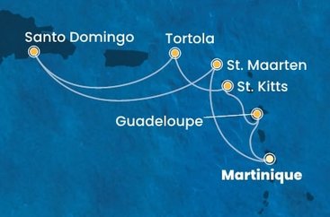 Martinik, Guadeloupe, Svätý Krištof a Nevis, Britské Panenské ostrovy, Dominikánska republika, Svatý Martin z Fort de France, Martinik na lodi Costa Favolosa
