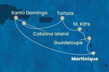 Martinik, Guadeloupe, Svätý Krištof a Nevis, Britské Panenské ostrovy, Dominikánska republika z Fort de France, Martinik na lodi Costa Favolosa